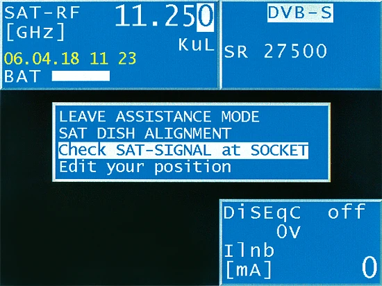 VAROS 109 Assistance system SAT socket: Call the menu